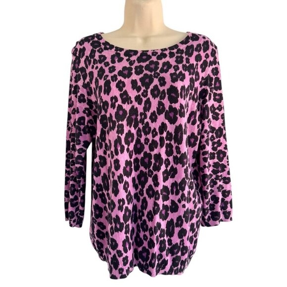 ANN TAYLOR Women's Sz S Purple Pink Black Leopard Print Pullover Sweater - Picture 1 of 7